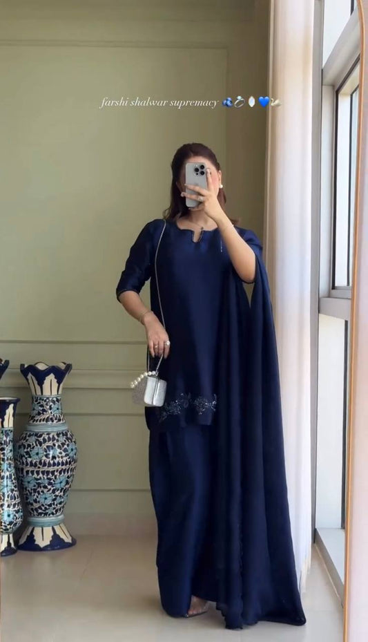 Fancy Party Wear Farshi Set with Heavy Bids Hand Work and Canvas Finishing