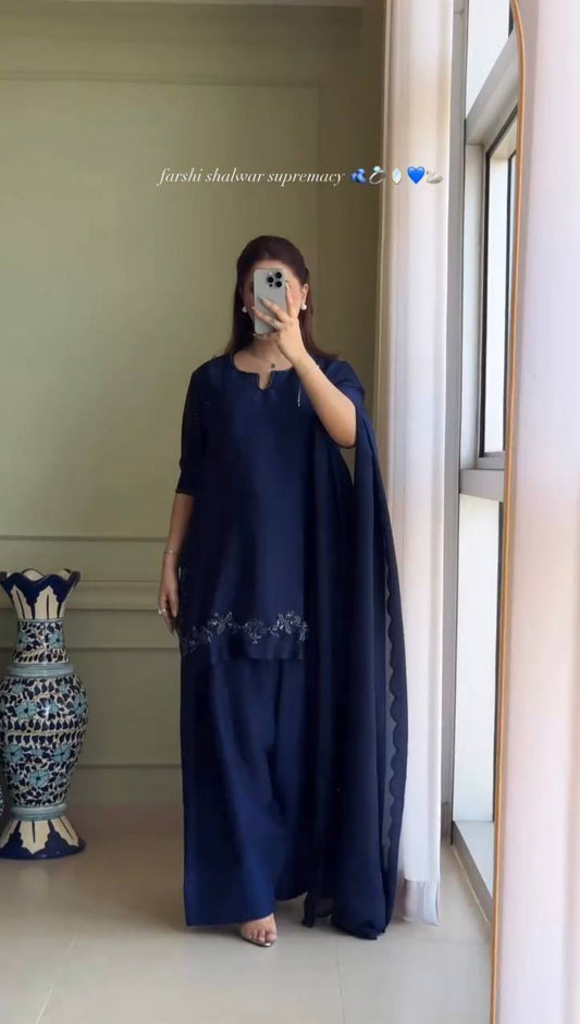 Fancy Party Wear Farshi Set with Heavy Bids Hand Work and Canvas Finishing