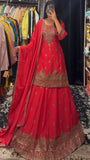 Chinon Silk Sequence Embroidered Suit with Lined Sharara & Dupatta