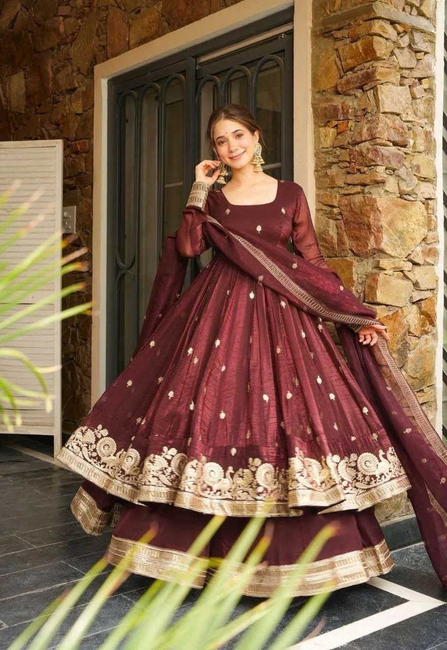 Graceful Gold Crazy Fabric Sharara Suit Set with Intricate Embroidery, Sequence Work, and Coordinated Dupatta