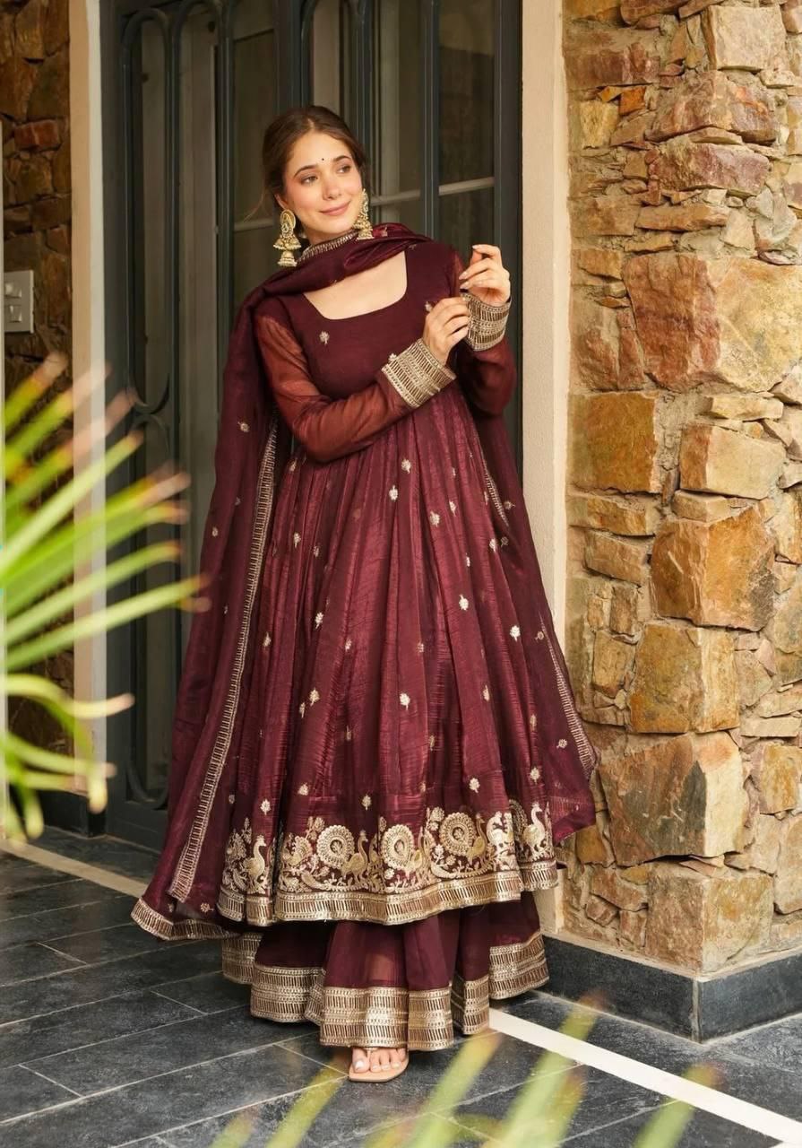 Graceful Gold Crazy Fabric Sharara Suit Set with Intricate Embroidery, Sequence Work, and Coordinated Dupatta