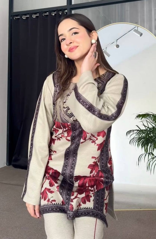 Designer Ready-to-Wear Co-ords in Pure Natural Crepe with Top & Plazzo