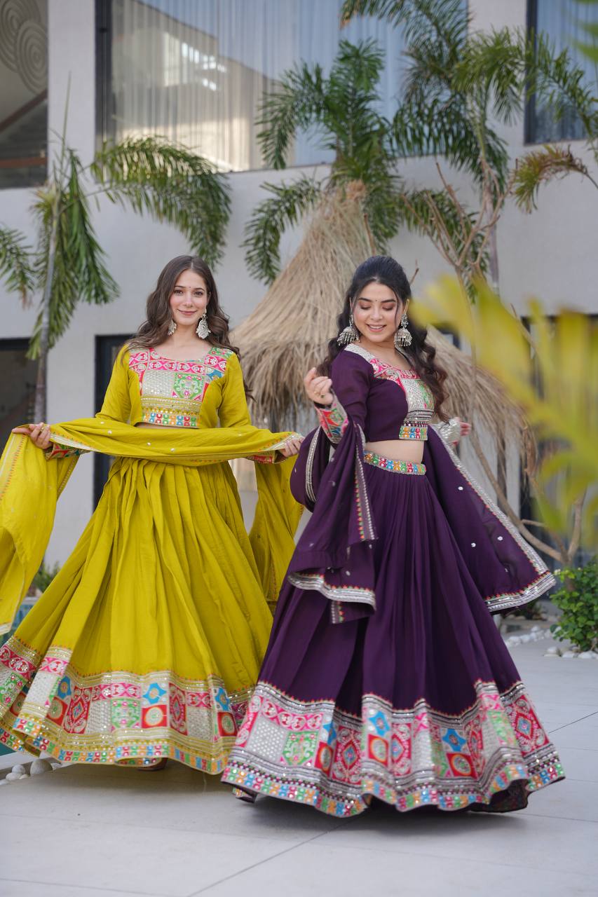 Celebrate in Style with This Exquisite Vichitra Silk Lehenga Choli Featuring Elegant Sequence Work