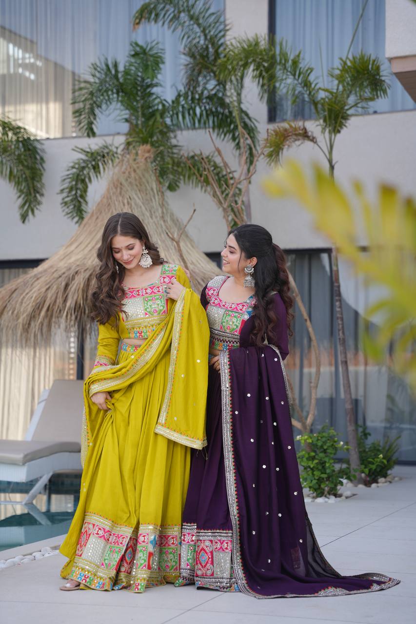 Celebrate in Style with This Exquisite Vichitra Silk Lehenga Choli Featuring Elegant Sequence Work