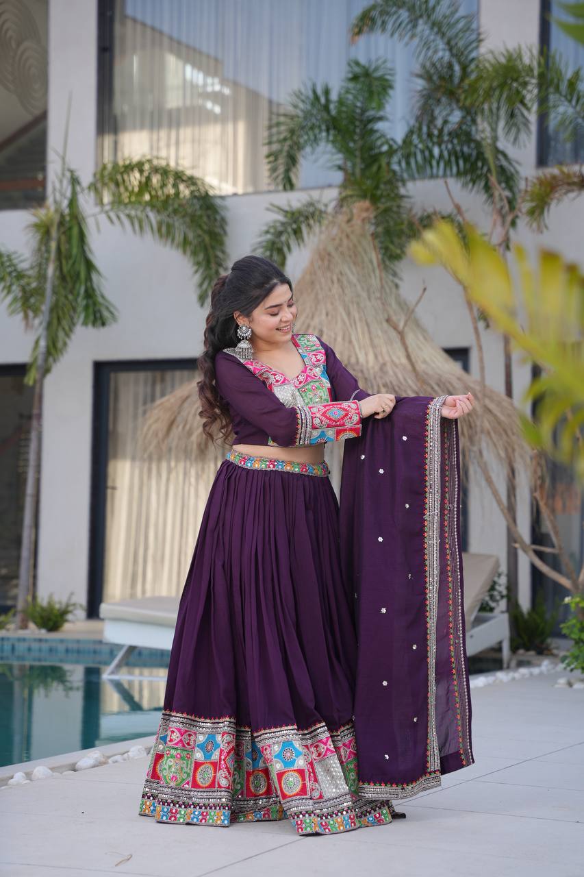 Celebrate in Style with This Exquisite Vichitra Silk Lehenga Choli Featuring Elegant Sequence Work