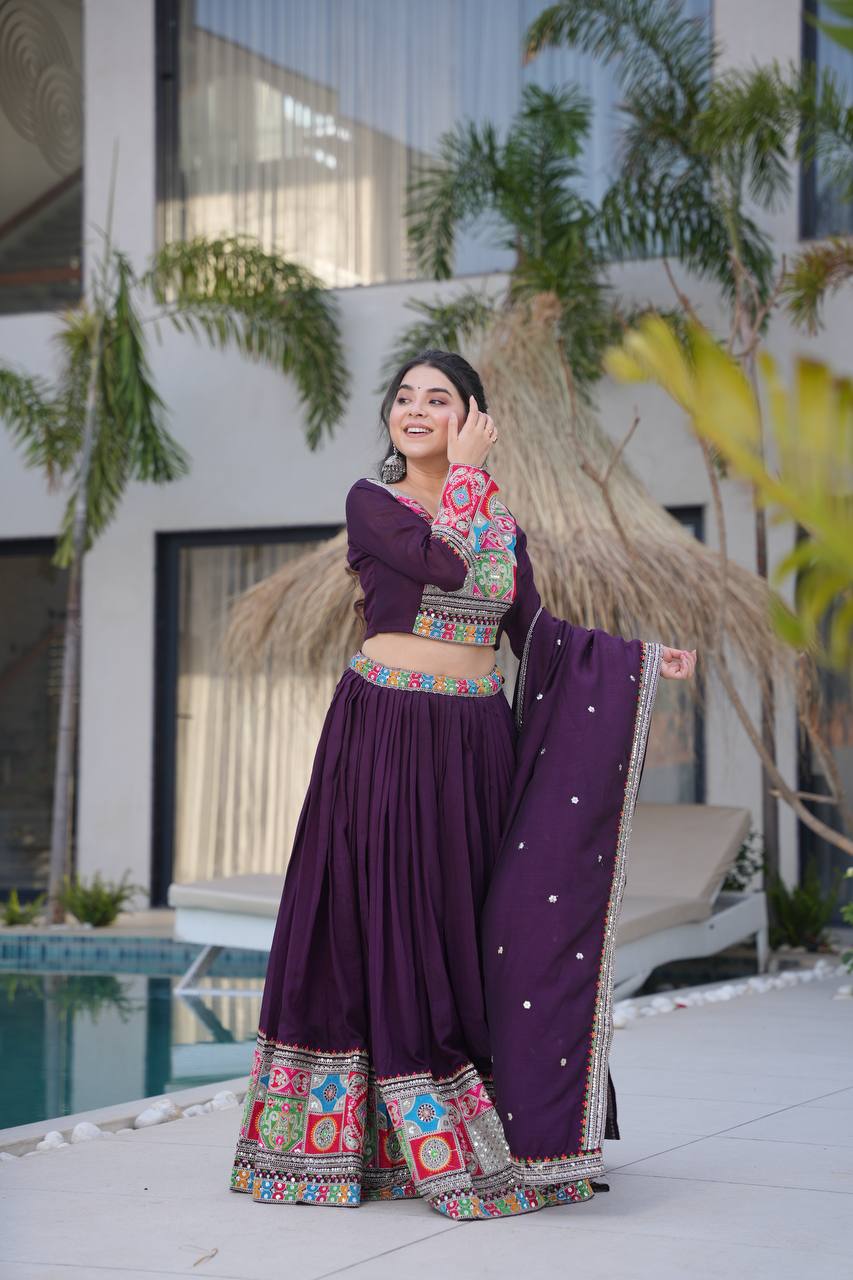 Celebrate in Style with This Exquisite Vichitra Silk Lehenga Choli Featuring Elegant Sequence Work
