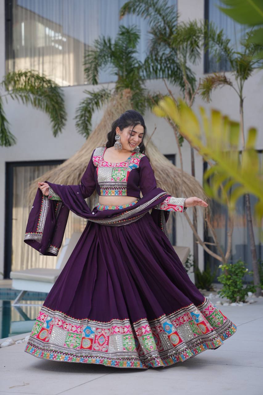 Celebrate in Style with This Exquisite Vichitra Silk Lehenga Choli Featuring Elegant Sequence Work