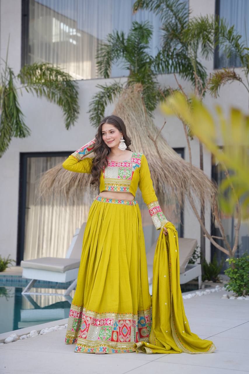 Celebrate in Style with This Exquisite Vichitra Silk Lehenga Choli Featuring Elegant Sequence Work