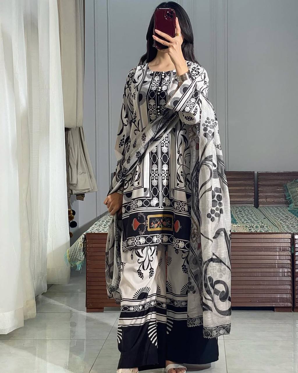 Designer Party Wear Co Ord Set in Pure Natural Crepe with Digital Print and Dupatta
