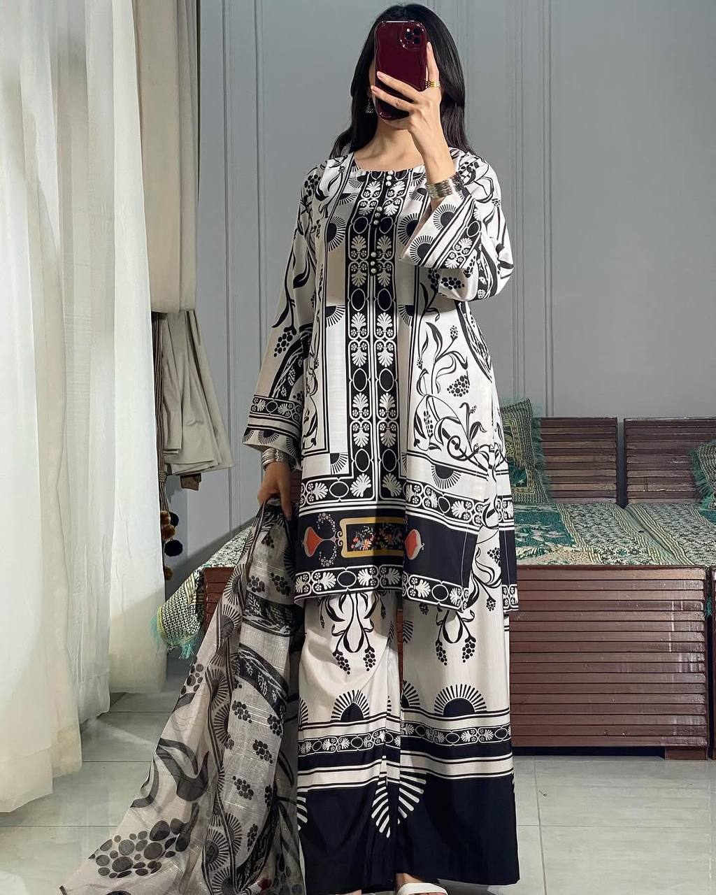 Designer Party Wear Co Ord Set in Pure Natural Crepe with Digital Print and Dupatta