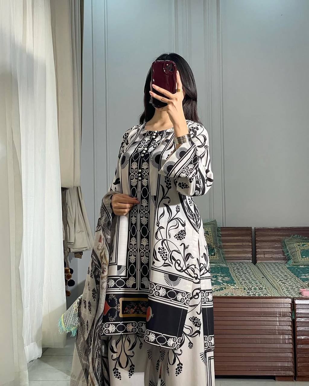 Designer Party Wear Co Ord Set in Pure Natural Crepe with Digital Print and Dupatta