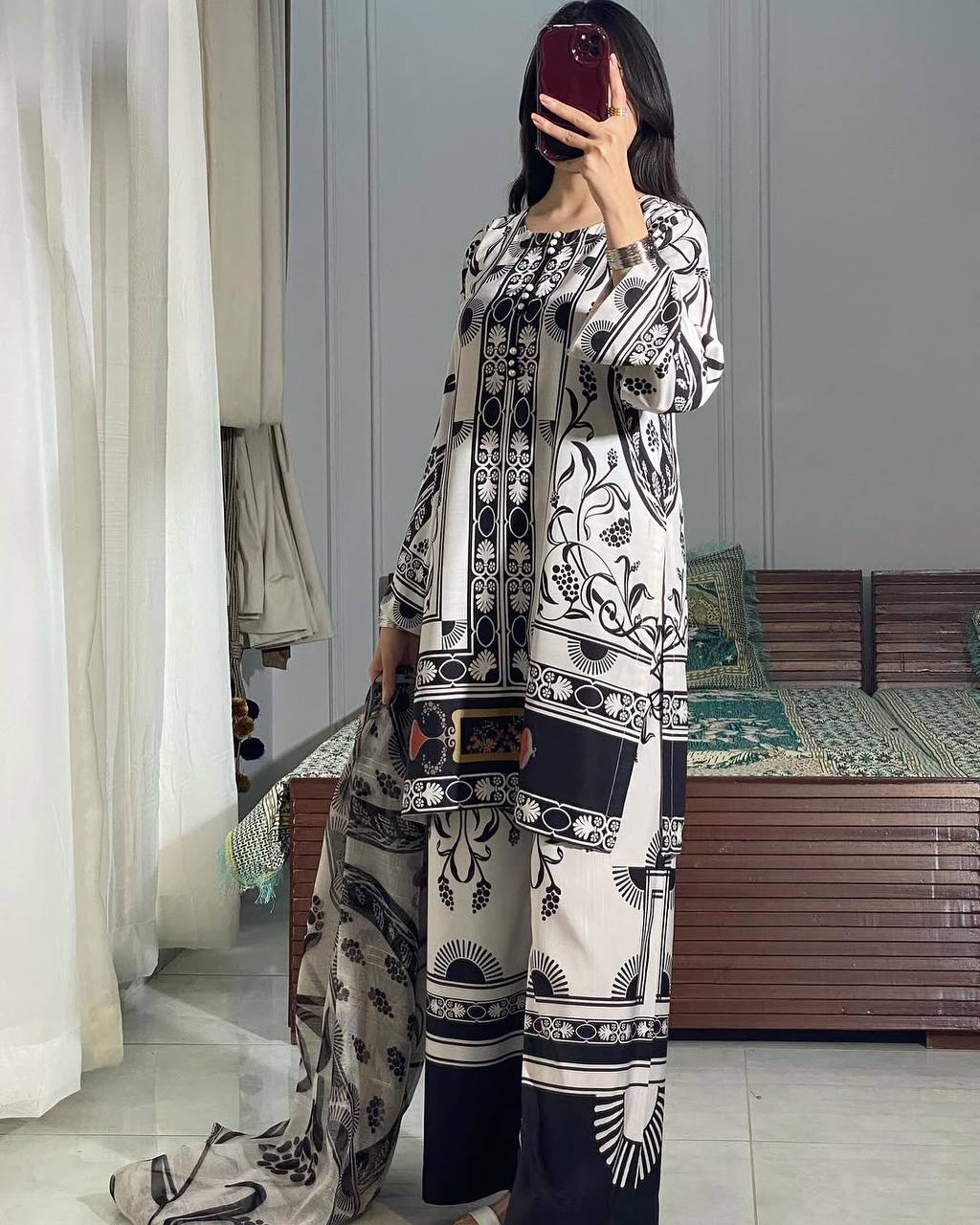 Designer Party Wear Co Ord Set in Pure Natural Crepe with Digital Print and Dupatta
