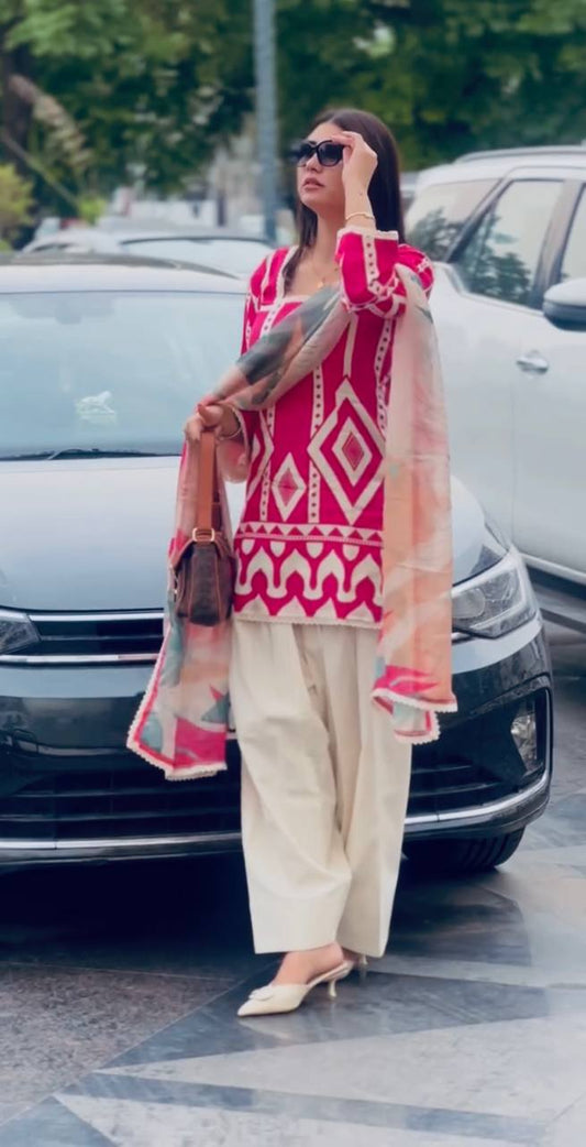 Designer Party Wear Co Ord Set in Pure Natural Crepe with Digital Print and Dupatta