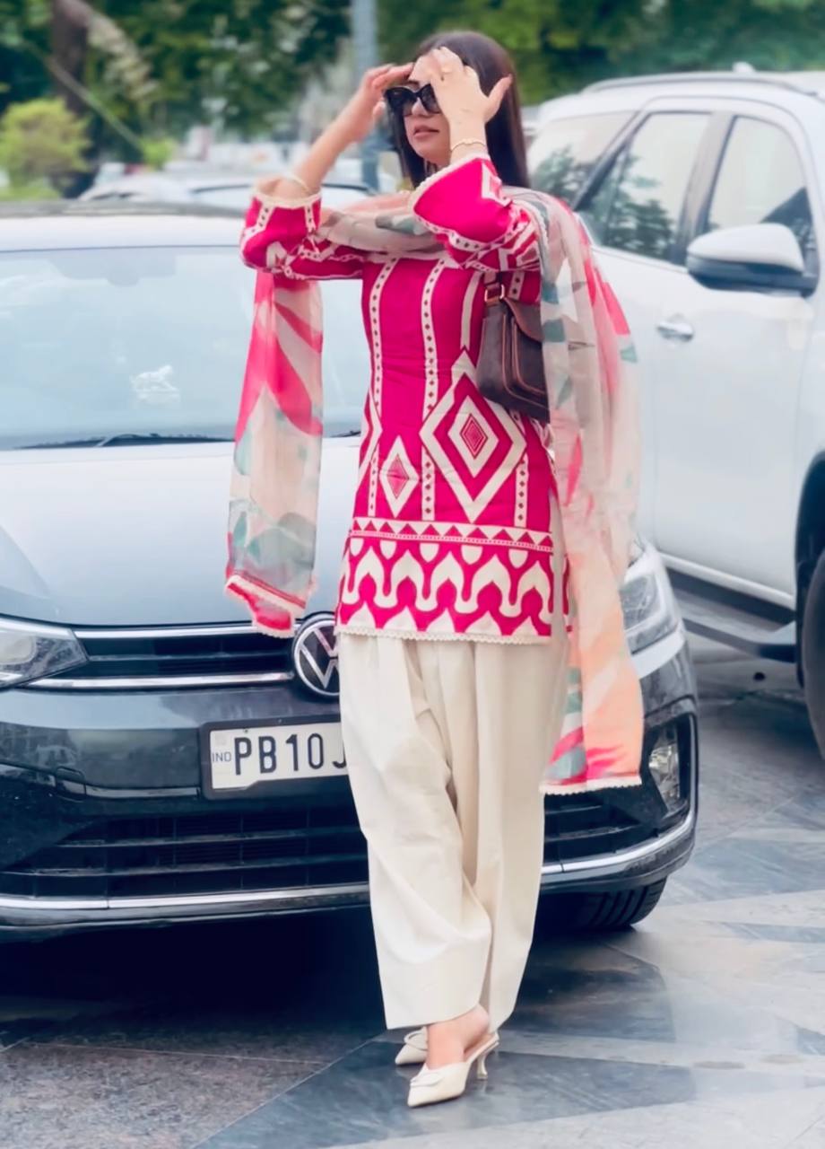 Designer Party Wear Co Ord Set in Pure Natural Crepe with Digital Print and Dupatta