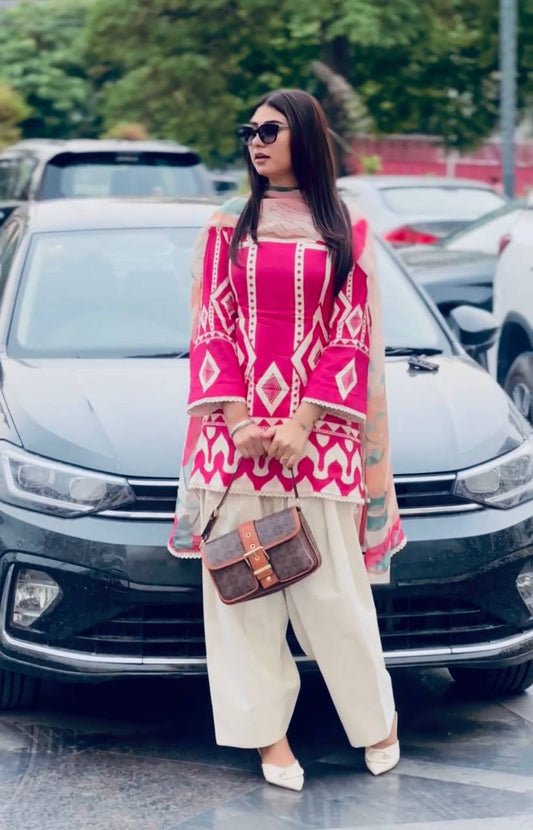 Designer Party Wear Co Ord Set in Pure Natural Crepe with Digital Print and Dupatta