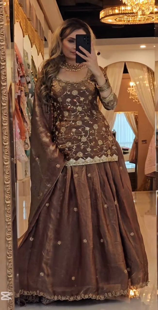 Exquisite Lehenga Set in Heavy Fandy Silk with Fully Stitched Top and Fancy Border Dupatta