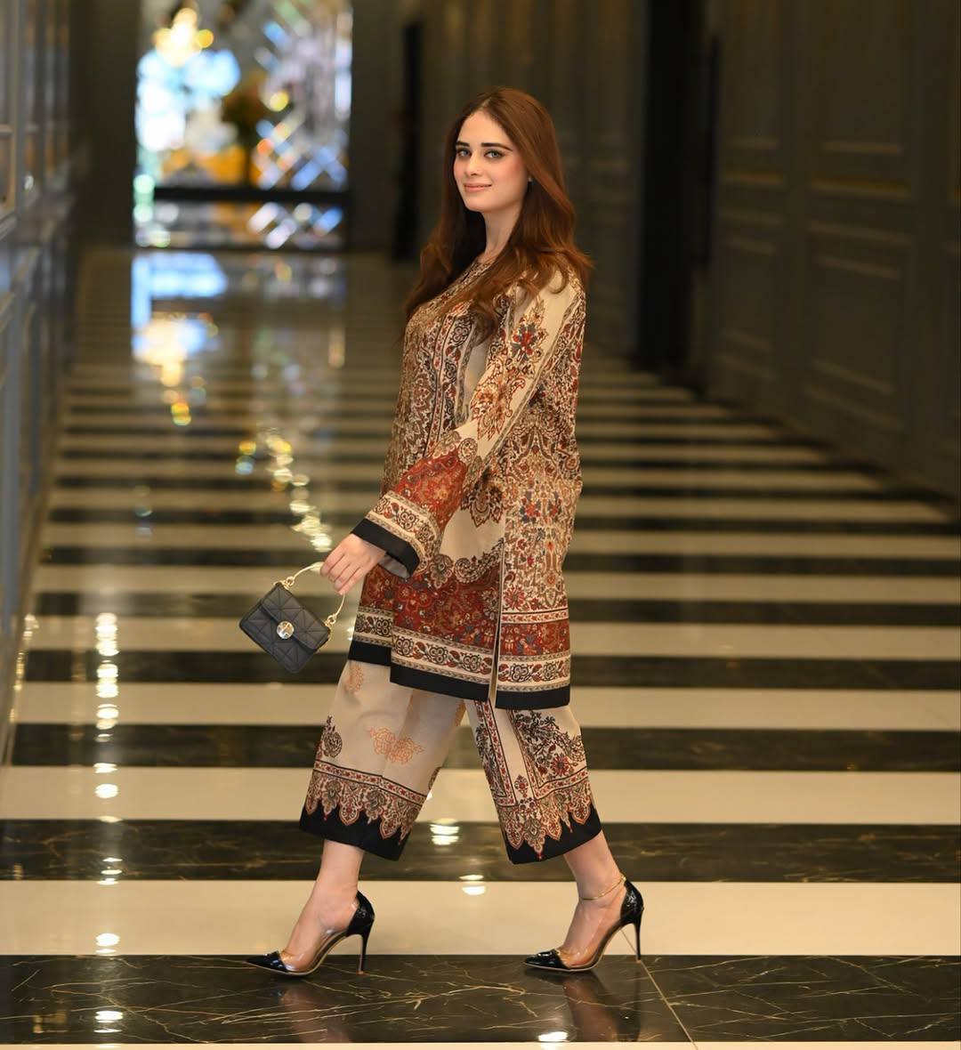 Elegant Natural Crepe Co-ords with Digital Printed Top and Matching Plazzo