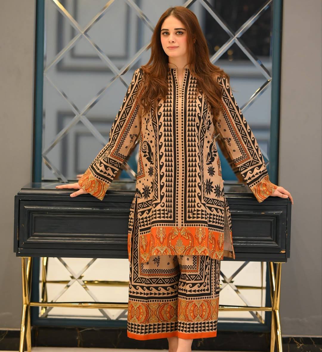 Elegant Natural Crepe Co-ords with Digital Printed Top and Matching Plazzo