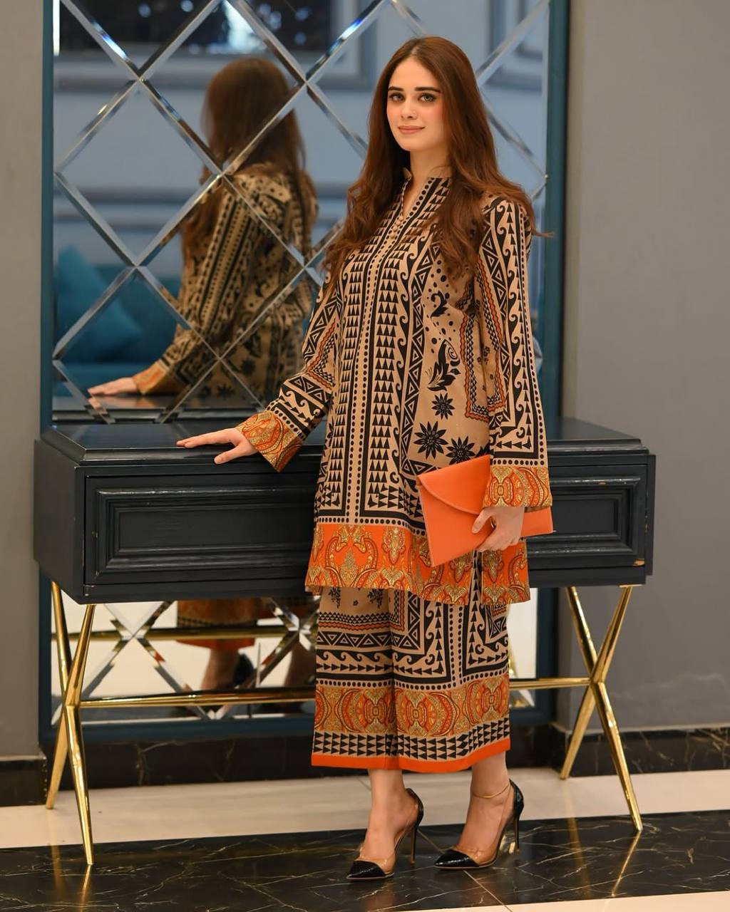Elegant Natural Crepe Co-ords with Digital Printed Top and Matching Plazzo