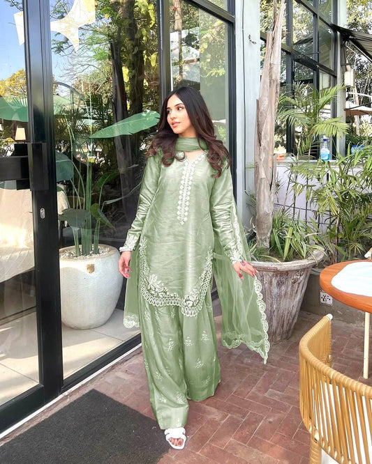 Elegant Partywear Farshi Salwar Set in Pure Roman Silk with Thread & Sequin Work