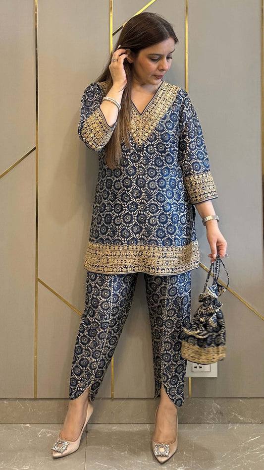 Traditional Digital Printed Dhoti Co-Ords Set in Pure Crepe with Embroidery