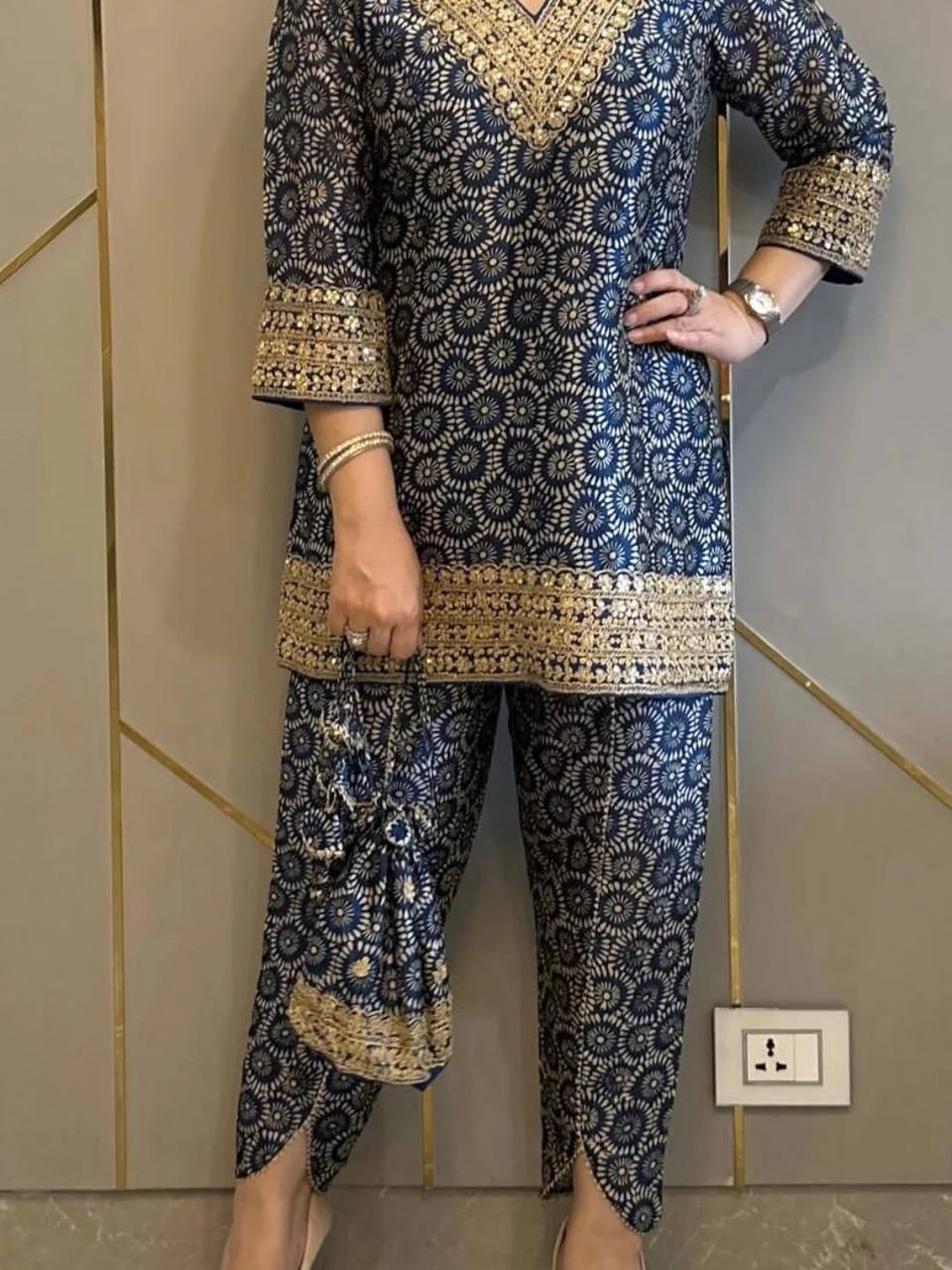 Traditional Digital Printed Dhoti Co-Ords Set in Pure Crepe with Embroidery