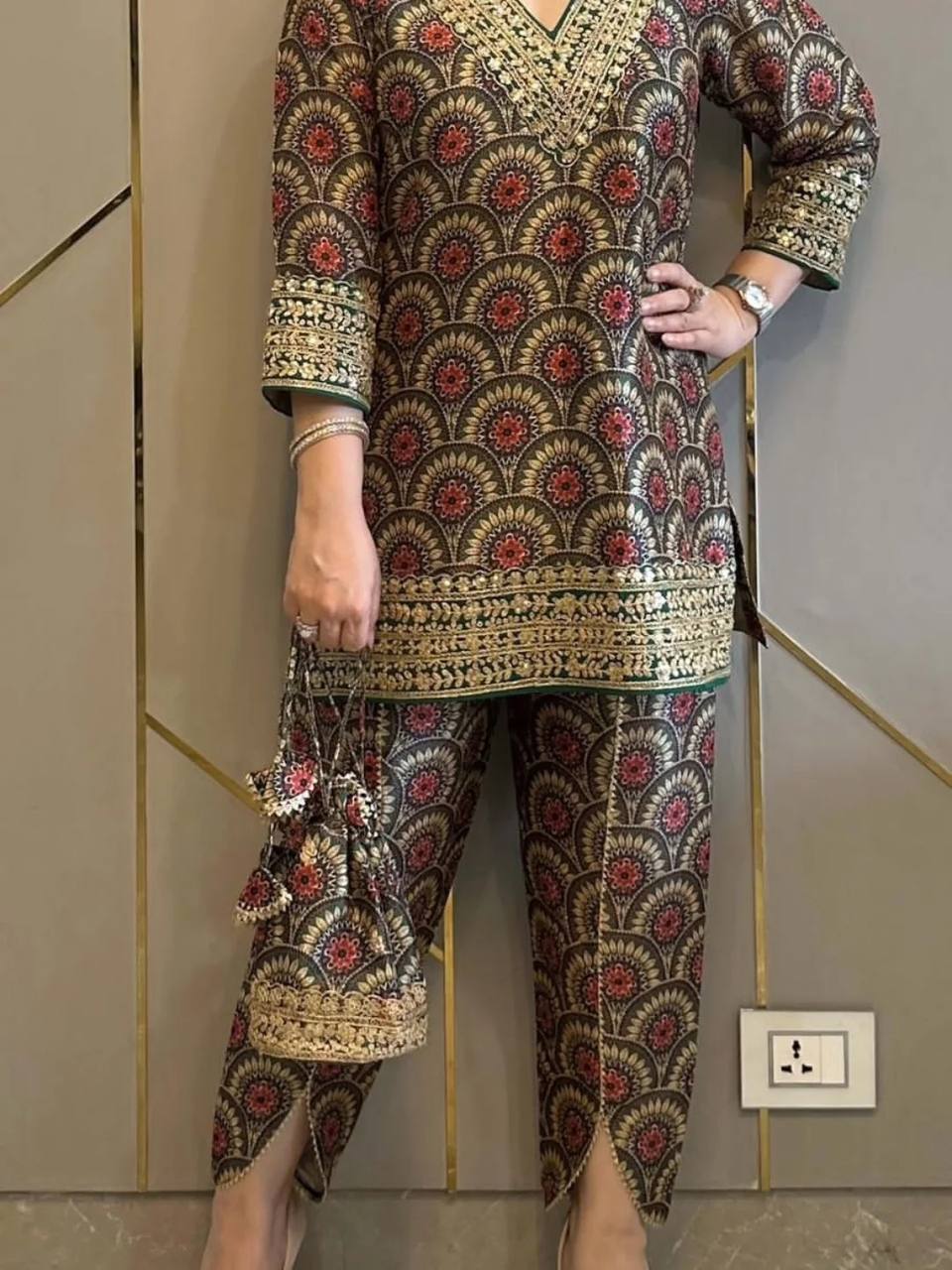 Traditional Digital Printed Dhoti Co-Ords Set in Pure Crepe with Embroidery