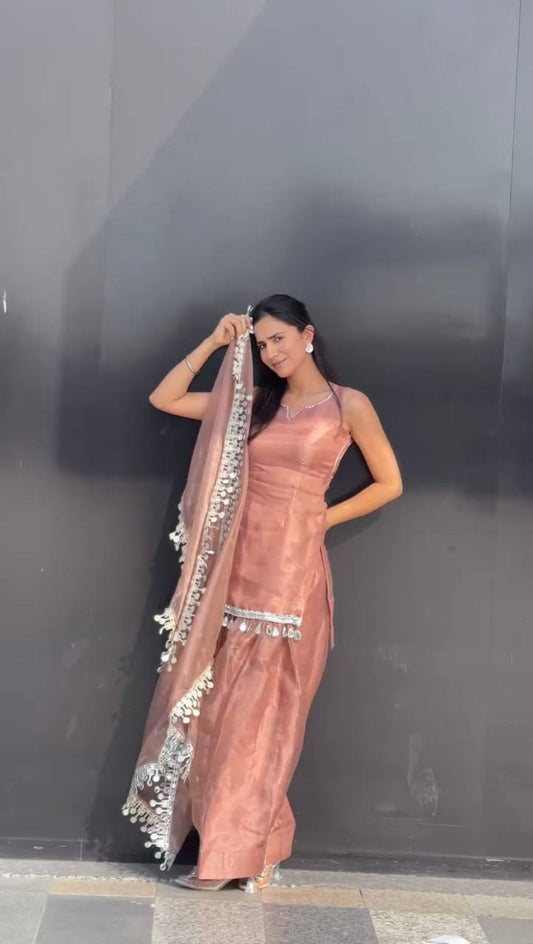 Sita -HK Pink Frendy Silk Set with Stone Hand Embroidery