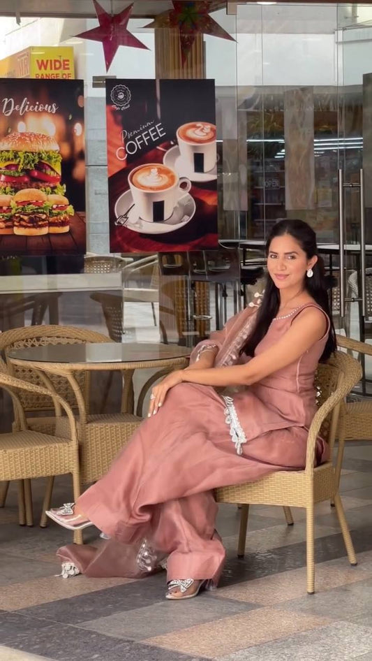 Sita -HK Pink Frendy Silk Set with Stone Hand Embroidery