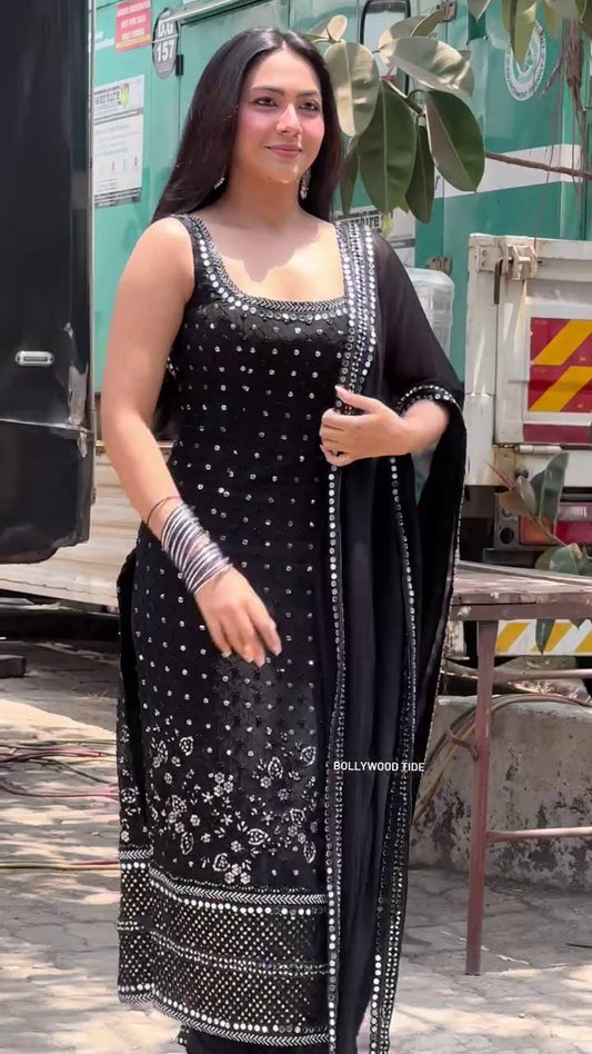 Traditional Georgette Suit Set with Mirror Work and Embroidered Dupatta