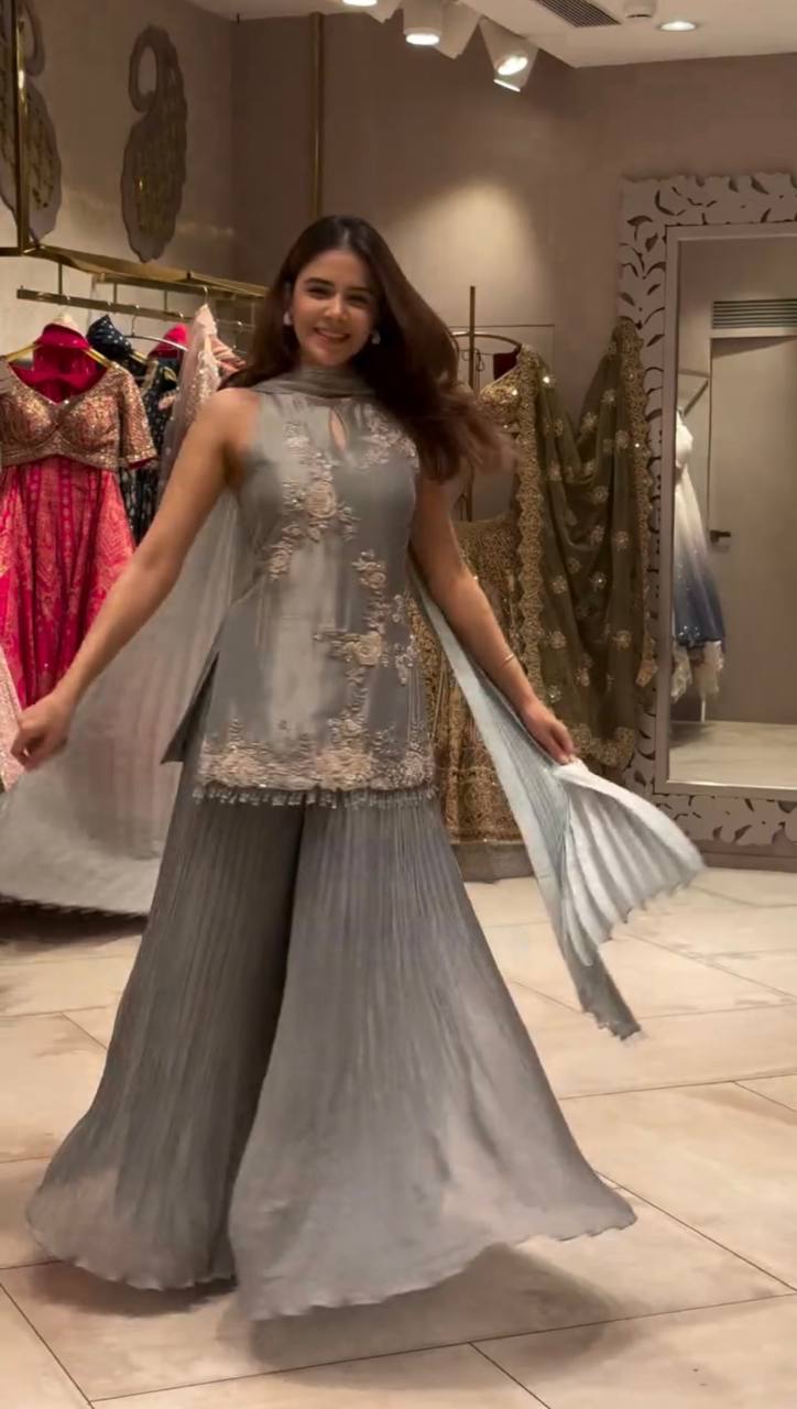 Exclusive Designer Party Wear in Pure Crepe Silk with Sequins and Dupatta