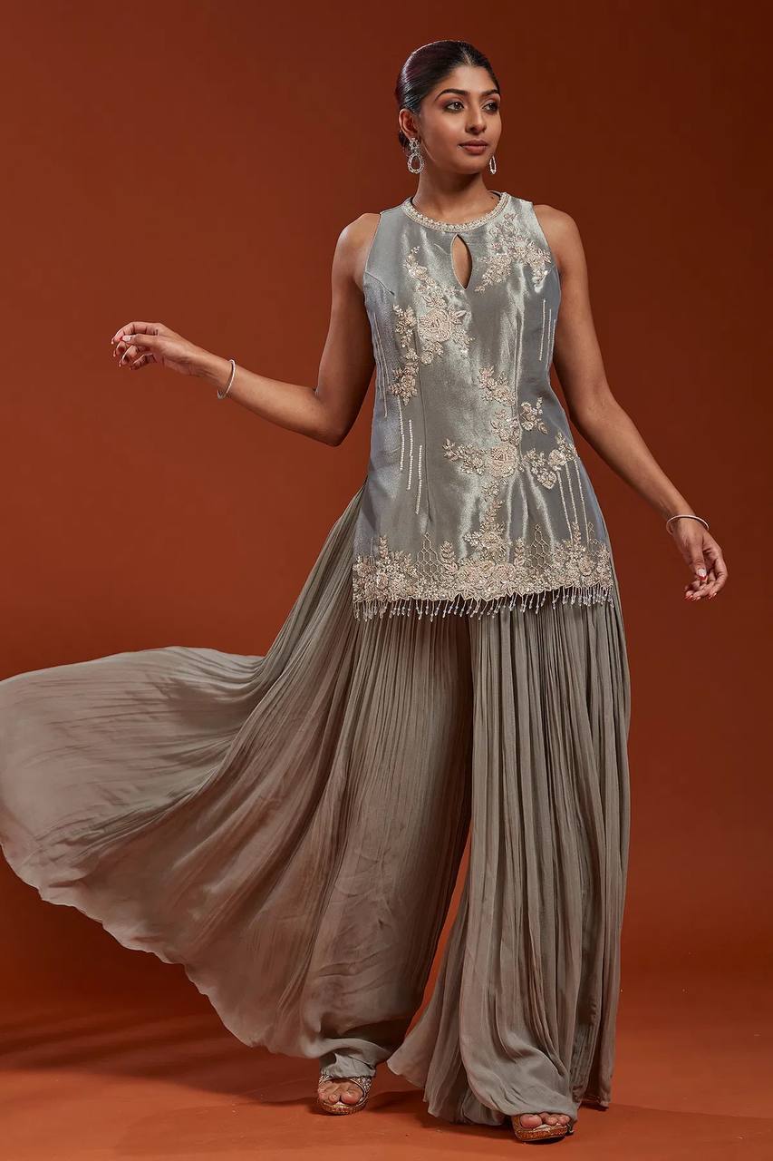 Exclusive Designer Party Wear in Pure Crepe Silk with Sequins and Dupatta