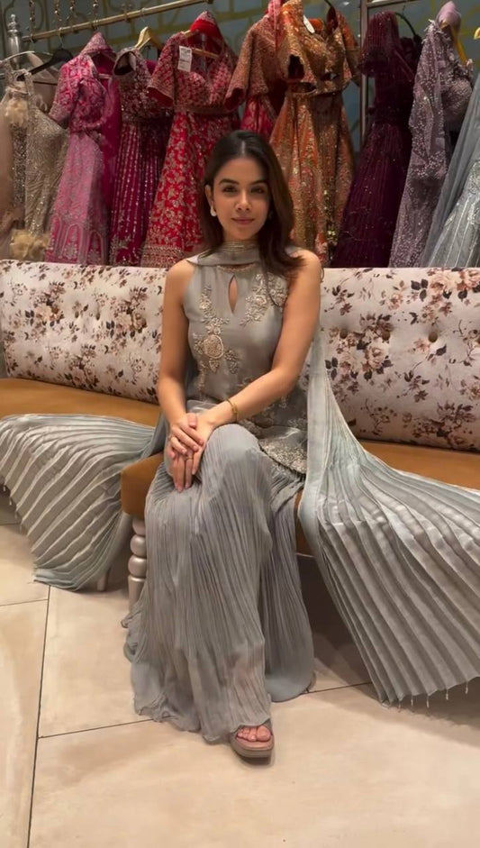 Kaya -HK Top-Plazzo and Dupatta Set in Crepe Silk