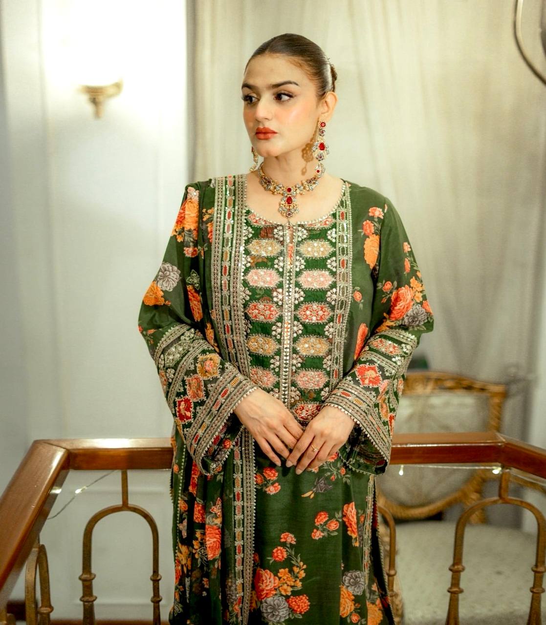 Premium Heavy Chinon Silk Outfit with Organza Embroidery and Patch Work