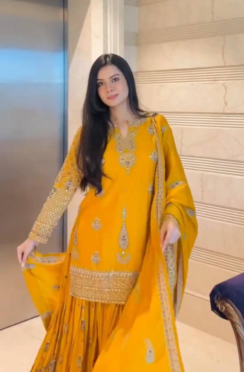 Exclusive Designer Chinon Silk Outfit with Sequin Embroidery and Dupatta