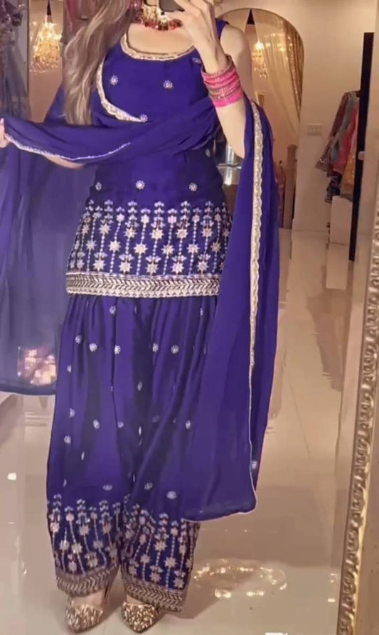 Designer Party Collection in Heavy Chinnon Silk with Embroidery Sequence Work and Dhoti Style Bottom