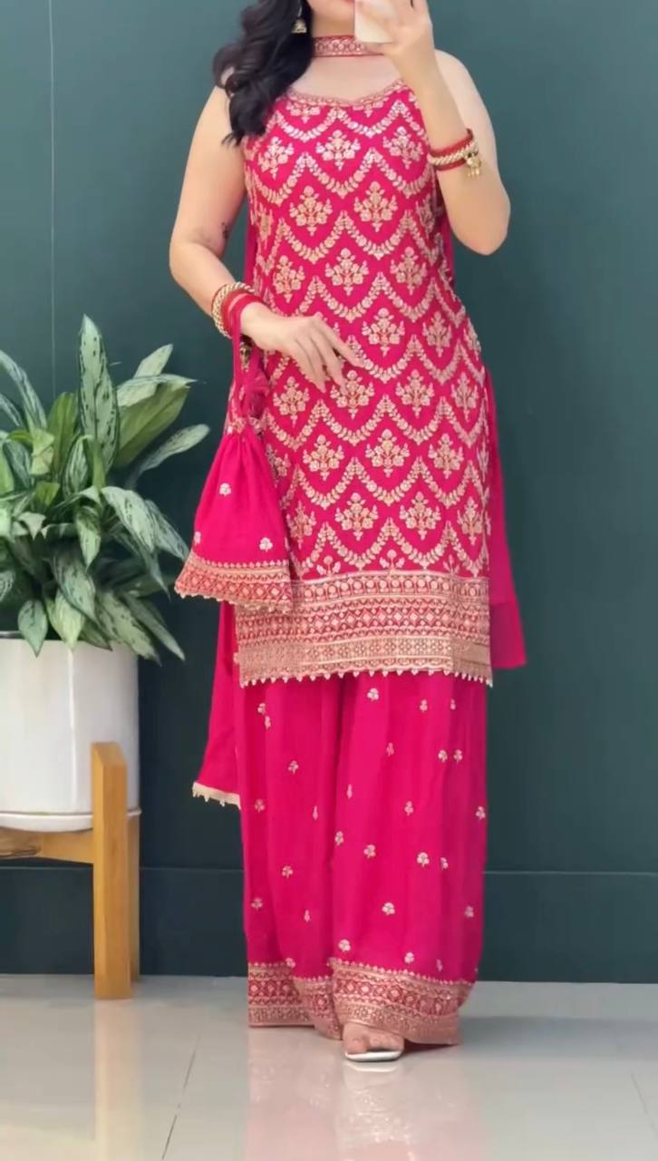 Premium Faux Georgette Palazzo Set with Dupatta and Heavy Embroidery