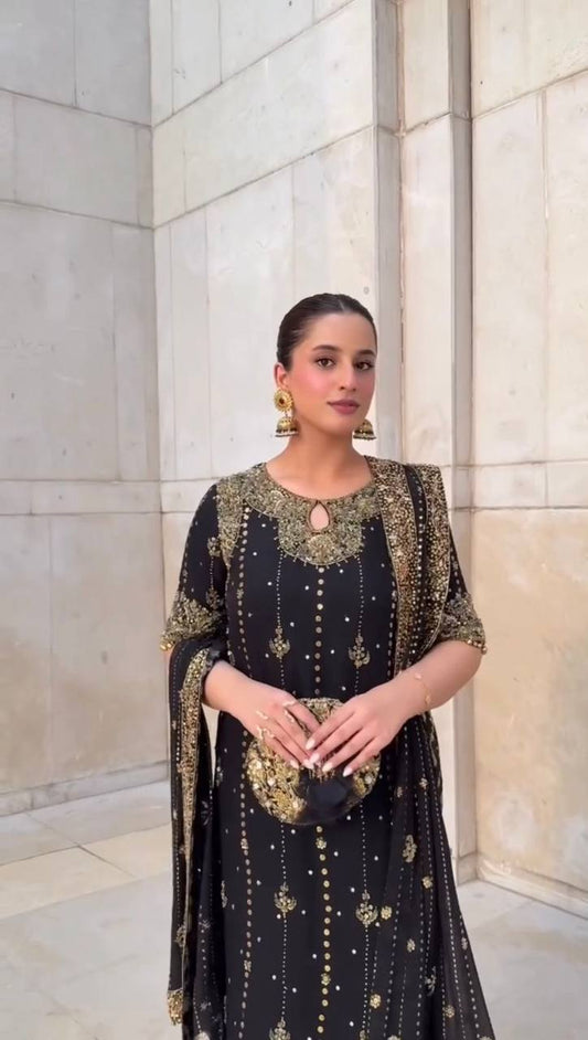 Premium Faux Georgette 3 Piece Set with Embroidered Thread and Sequence Details