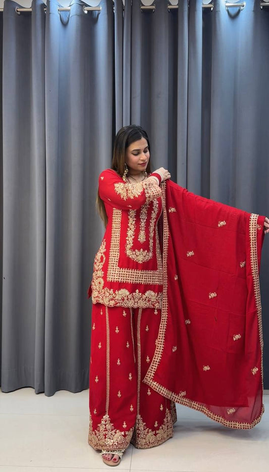 Siara -HK Palazzo in Heavy Blooming Faux Georgette