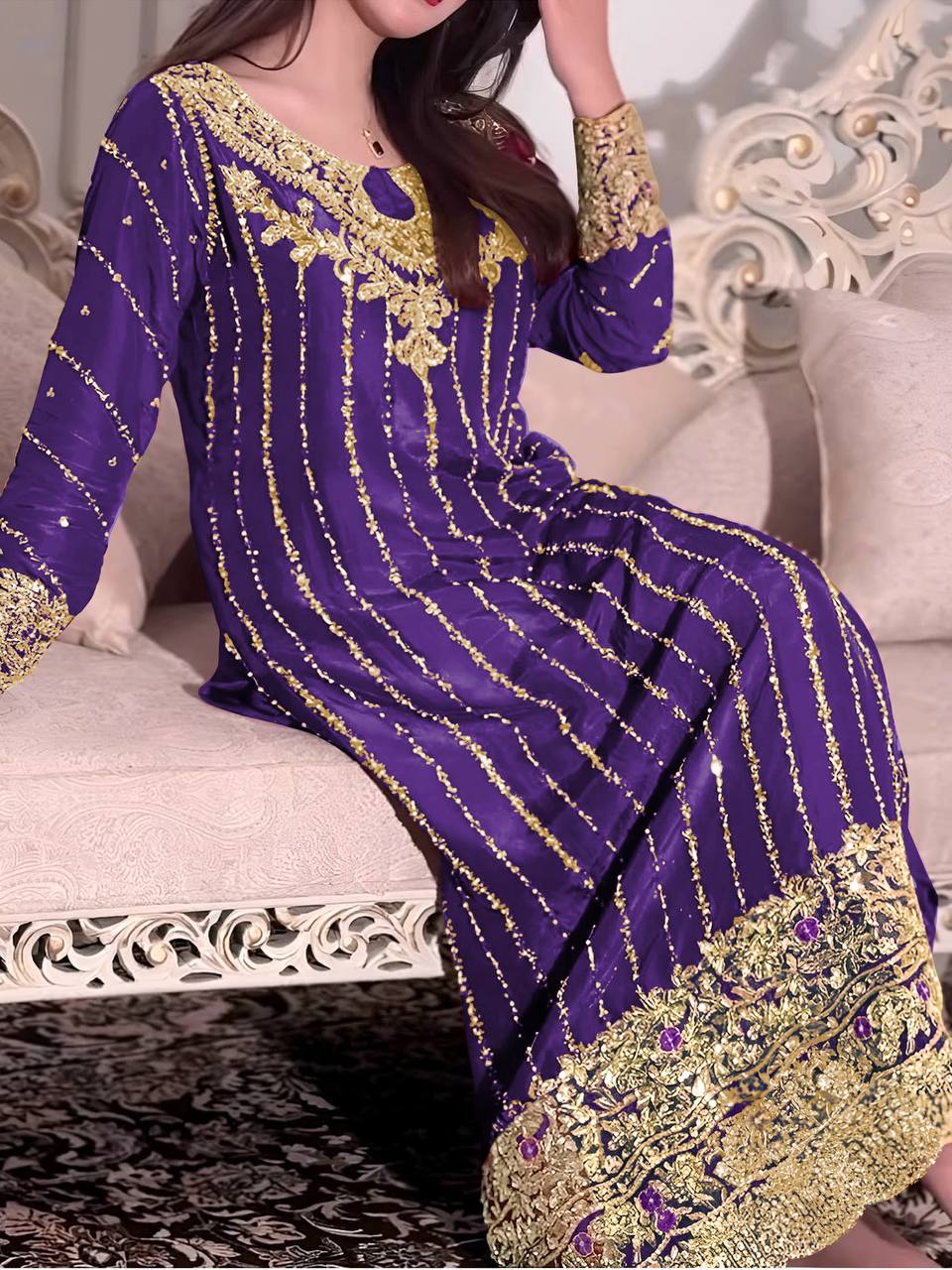 Fancy Wine Georgette Kurti Pant Set With Dupatta