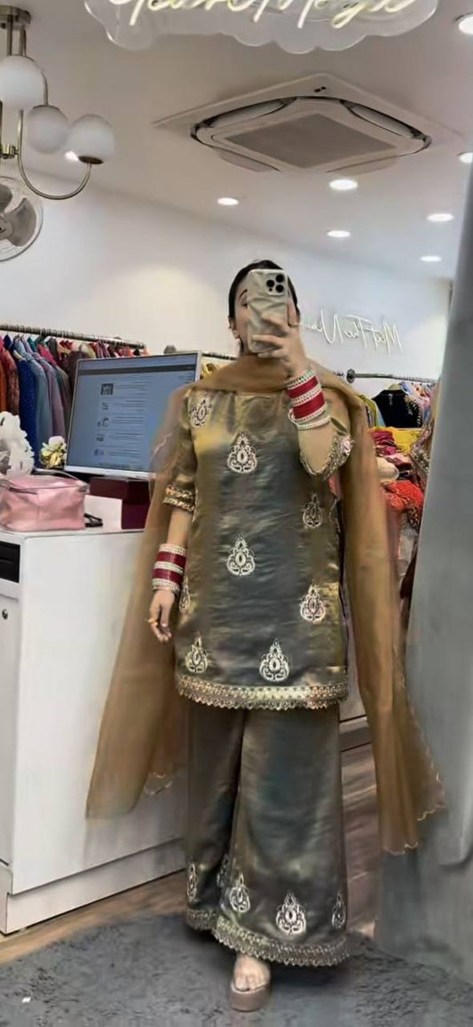 Chic Fendy Silk Party Wear Outfit with Heavy 5mm Sequin Embroidery Finish