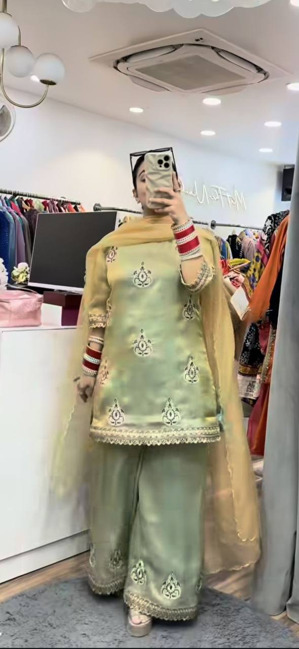 Chic Fendy Silk Party Wear Outfit with Heavy 5mm Sequin Embroidery Finish