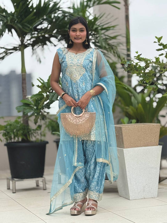 Lalita -HK Designer Dhoti Suit Set in Pure Chinon Silk