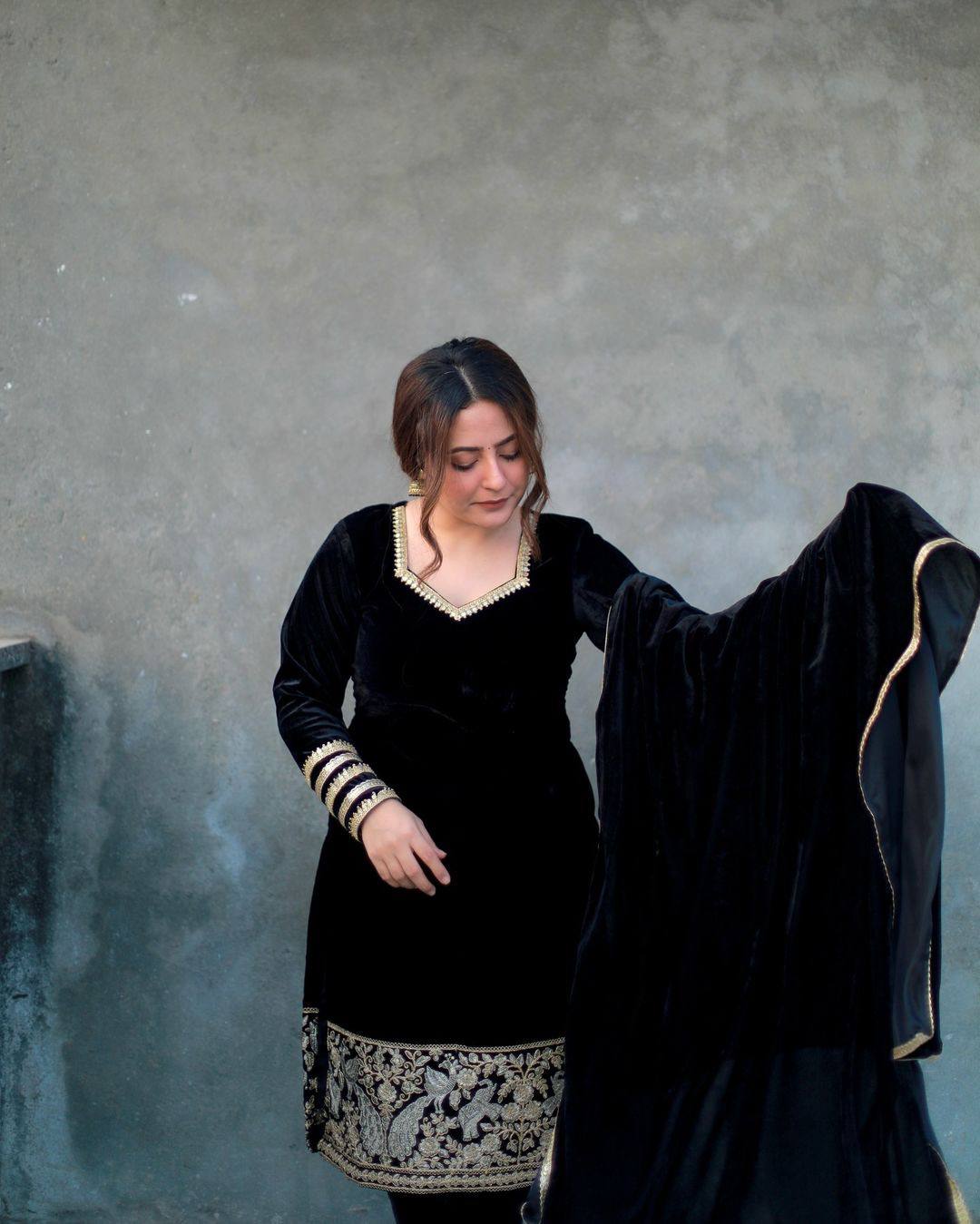 Premium Designer Velvet Ensemble with Embroidery and Fancy Dupatta