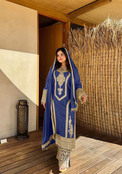 Chinon Silk Embroidered Work Salwar Suit