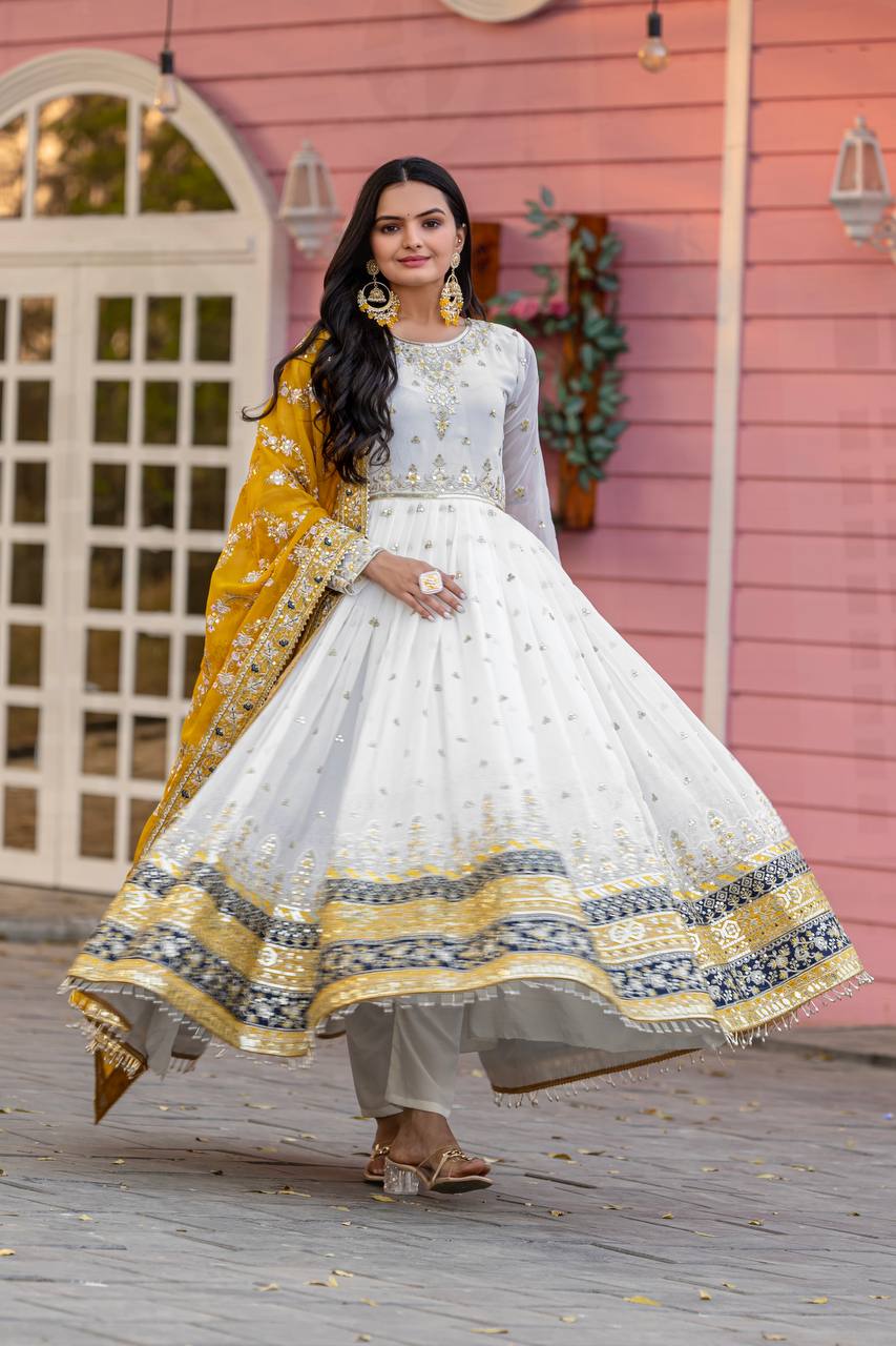 New Party Wear Heavy Faux Georgette Gown, Dupatta & Bottom Set
