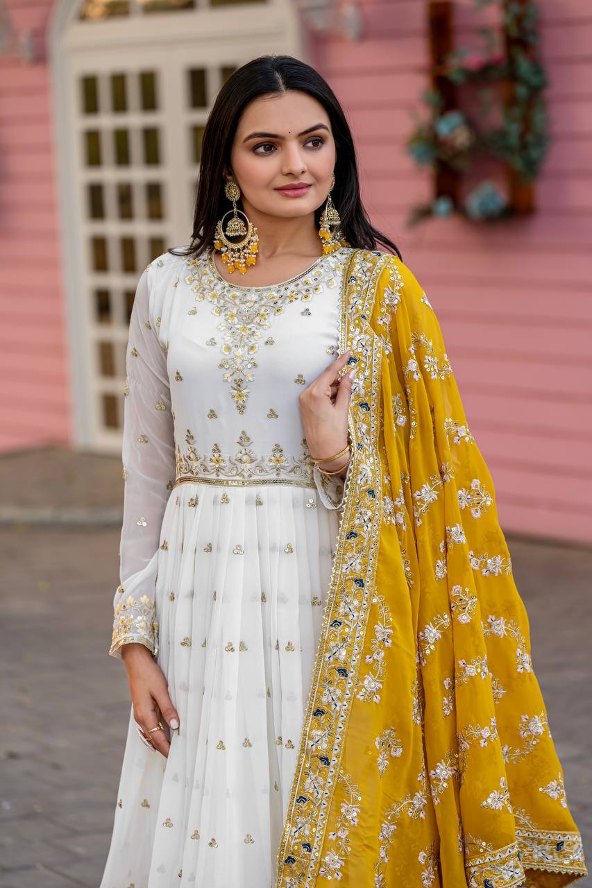 New Party Wear Heavy Faux Georgette Gown, Dupatta & Bottom Set