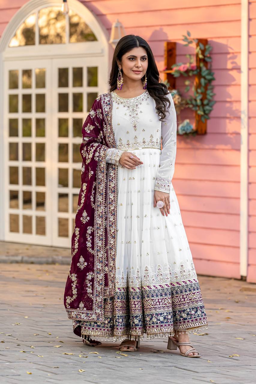 New Party Wear Heavy Faux Georgette Gown, Dupatta & Bottom Set