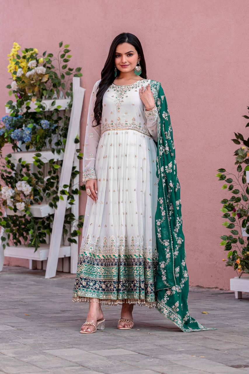 New Party Wear Heavy Faux Georgette Gown, Dupatta & Bottom Set