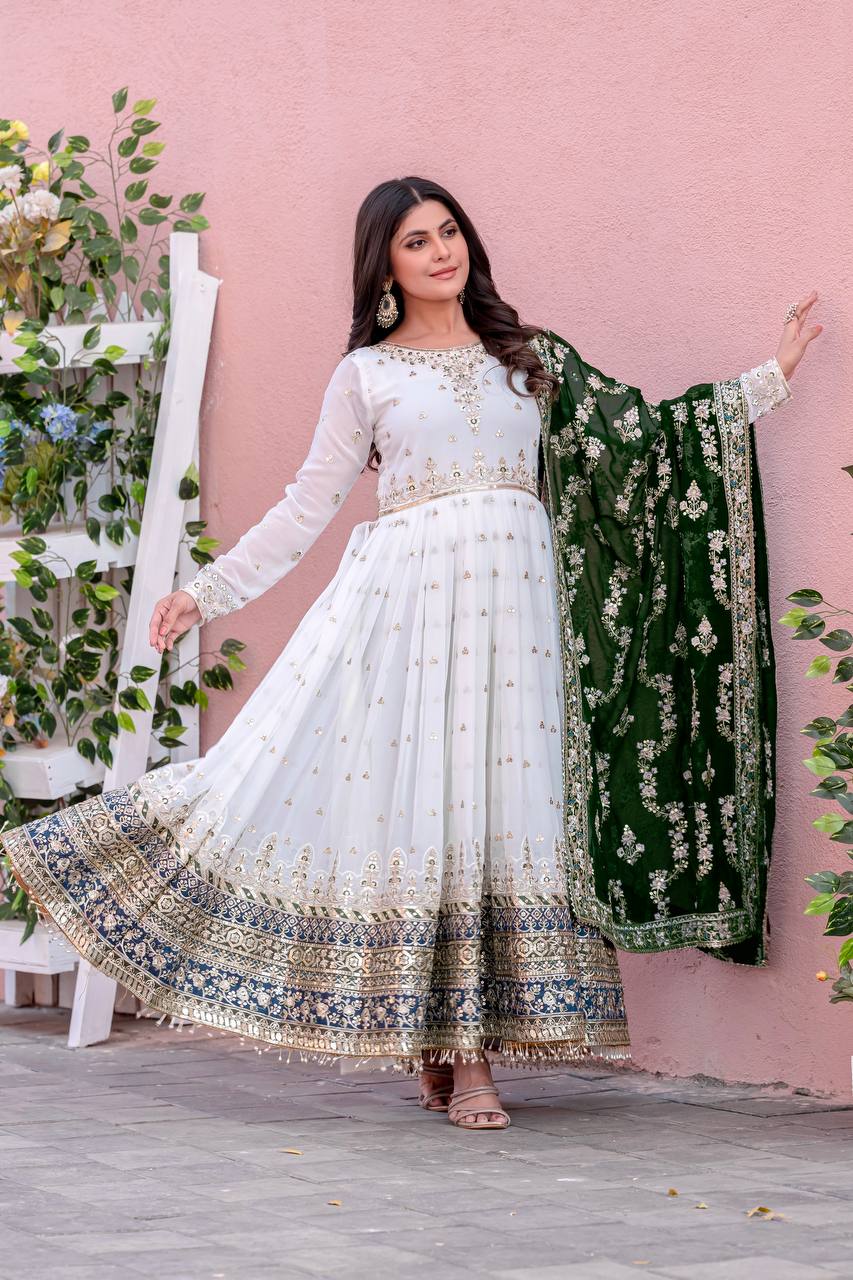 New Party Wear Heavy Faux Georgette Gown, Dupatta & Bottom Set